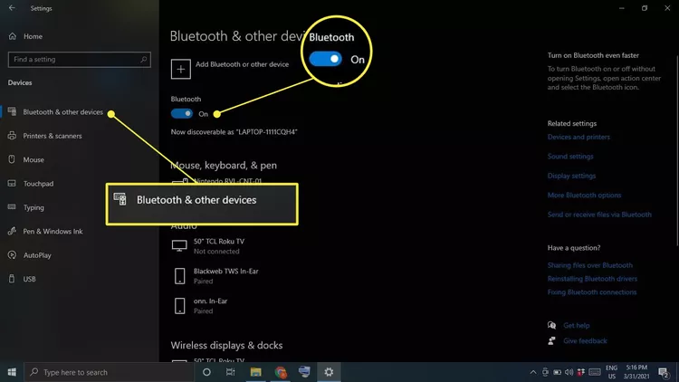 THE Bluetooth option from the menu 